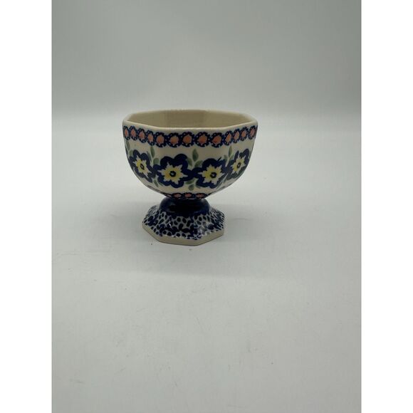 Boleslawiec Polish Ceramic Compote Dish Ice Cream Cup Footed Hand Painted 3.5” - Picture 1 of 7